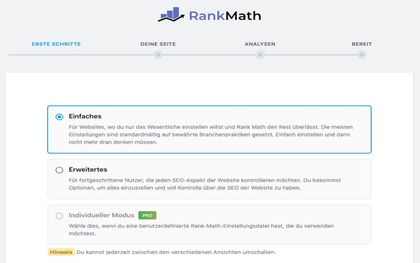 Mit dem Einrichtungsassistenten von RankMath sind die ersten Schritte kinderleicht.